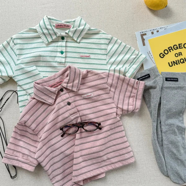 Summer Cotton T-Shirts for Kids – Striped Girls Tops & Boys Polo Shirts (1–6 Years) - Himpall