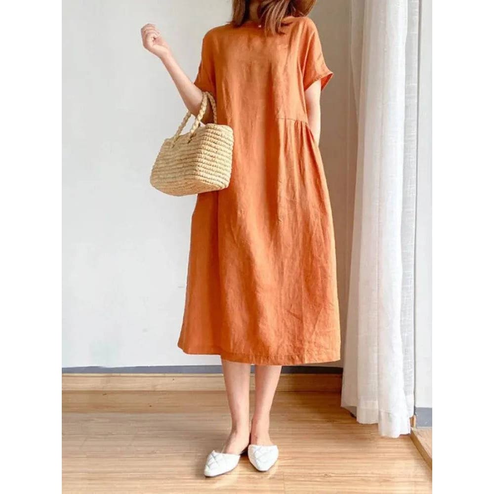 Summer Dress – Comfortable A-Line Midi Dress for Women - Orange / 3XL