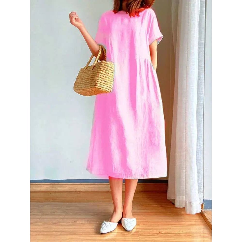 Summer Dress – Comfortable A-Line Midi Dress for Women - Pink / 2XL