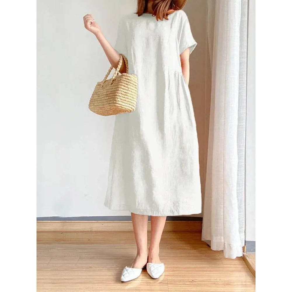 Summer Dress – Comfortable A-Line Midi Dress for Women - White / 2XL