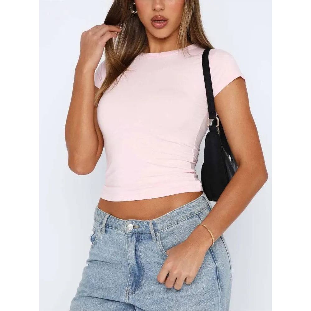 Summer Fashion Set – Pink Long Sleeve & White Crop Top