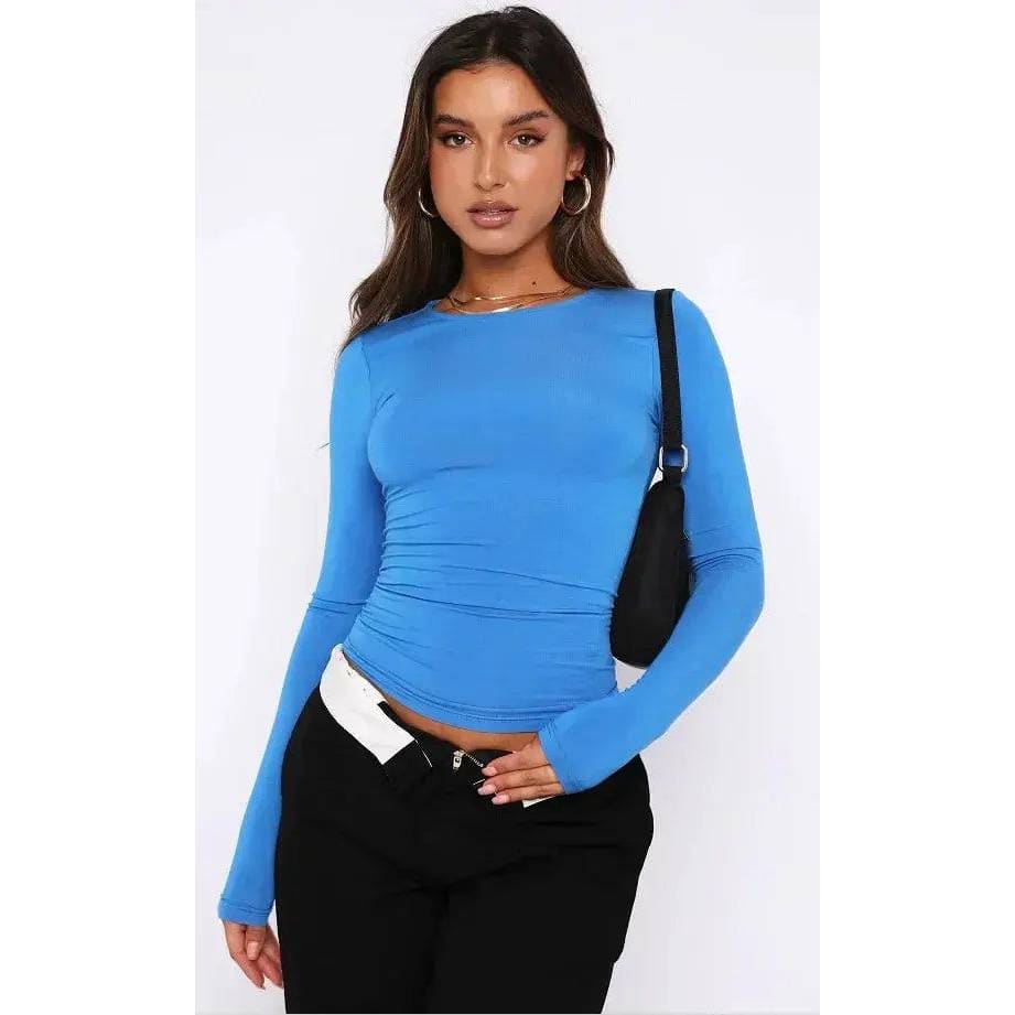 Summer Fashion Set – Pink Long Sleeve & White Crop Top - DEEP BLUE / XL