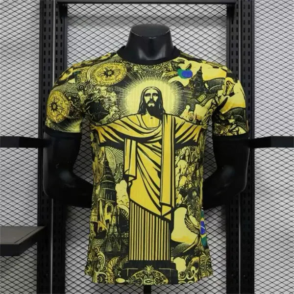 razil Special Edition ’Jesus’ Football Jersey - Black & Grey Summer Training Top - Quick-Drying Outdoor Soccer T-Shirt