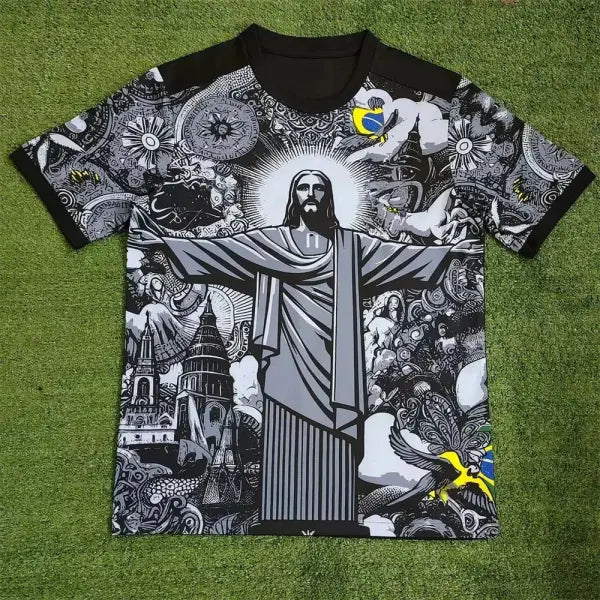Summer Football Training Top Brazil Special Edition Jesus Black Grey Football Jersey Adult Children Outdoor