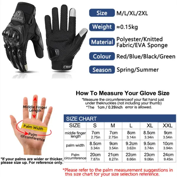 Summer Full Finger Motorcycle Gloves Breathable Touch Screen Racing