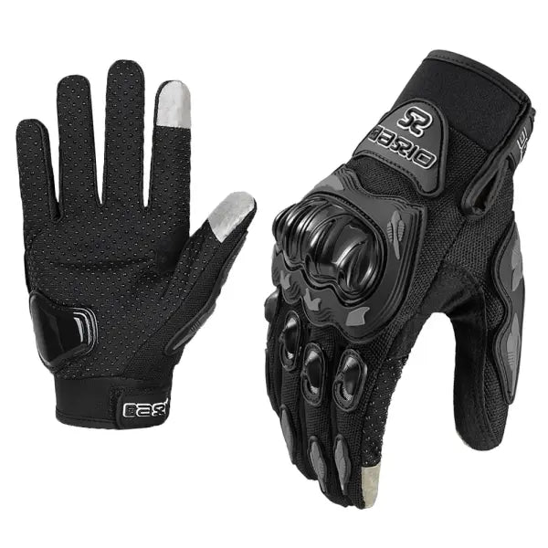 Summer Full Finger Motorcycle Gloves Breathable Touch Screen Racing - Black / M