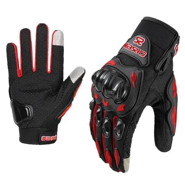 Summer Full Finger Motorcycle Gloves Breathable Touch Screen Racing - Red / M