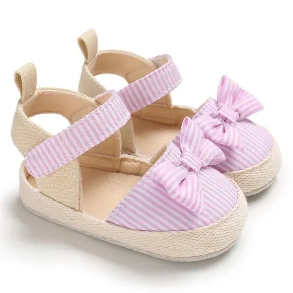 Summer Girl Baby Casual Sandals Soft Sole Comfortable Lightweight Walking Shoes Bow Canvas Baby Shoes - E29 Blue / 0-6