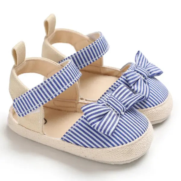 Summer Girl Baby Casual Sandals Canvas Bow Walking Shoes - E29 Blue / 0-6 Months