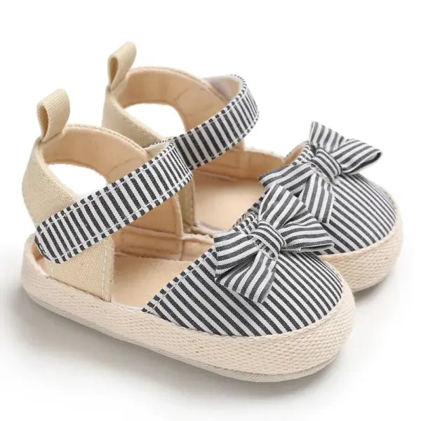 Summer Girl Baby Casual Sandals Canvas Bow Walking Shoes - E29 Black / 0-6 Months