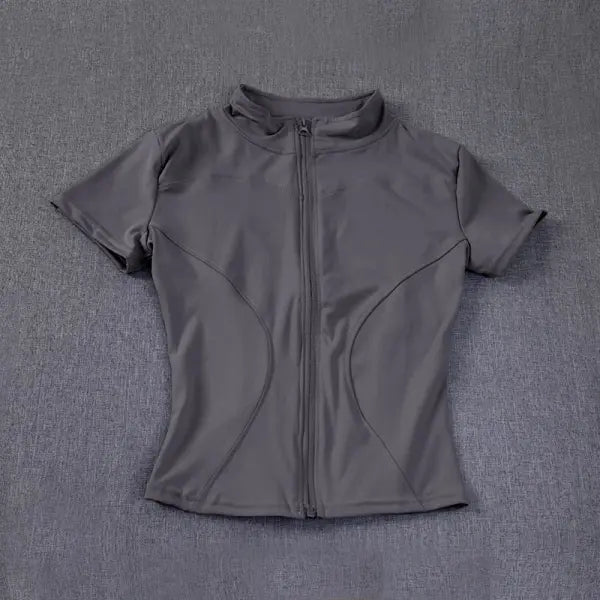 Summer High Quality Waist Slimming Training Tops Women’s Quick-drying Tight Stand Collar Full Zipper Short Sleeves Yoga