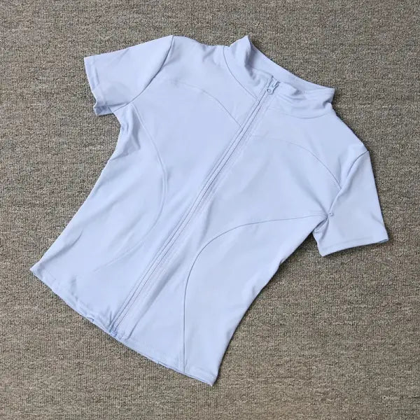 Summer High Quality Waist Slimming Training Tops Women’s Quick-drying Tight Stand Collar Full Zipper Short Sleeves Yoga