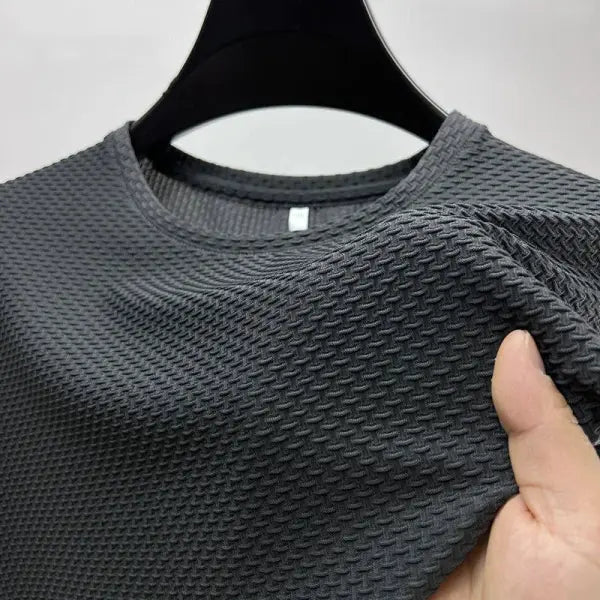 Summer Ice Silk High-End Solid Color High Quality Short Sleeve T Shirts Men’s Breathable Fashion T-Shirt Male Brand