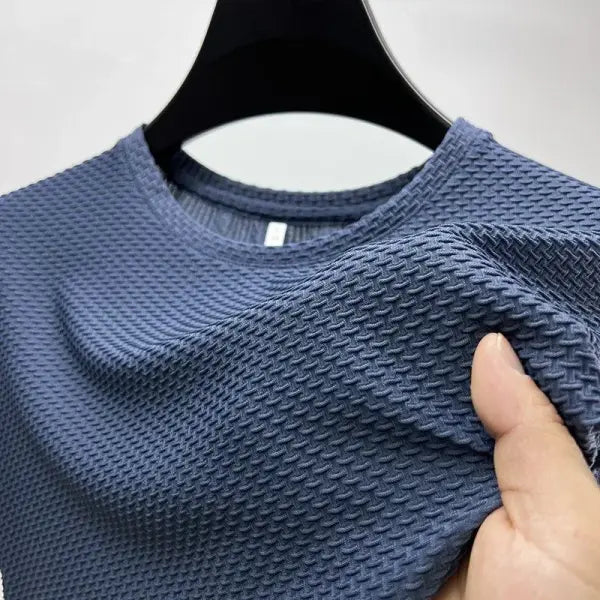 Summer Ice Silk High-End Solid Color High Quality Short Sleeve T Shirts Men’s Breathable Fashion T-Shirt Male Brand