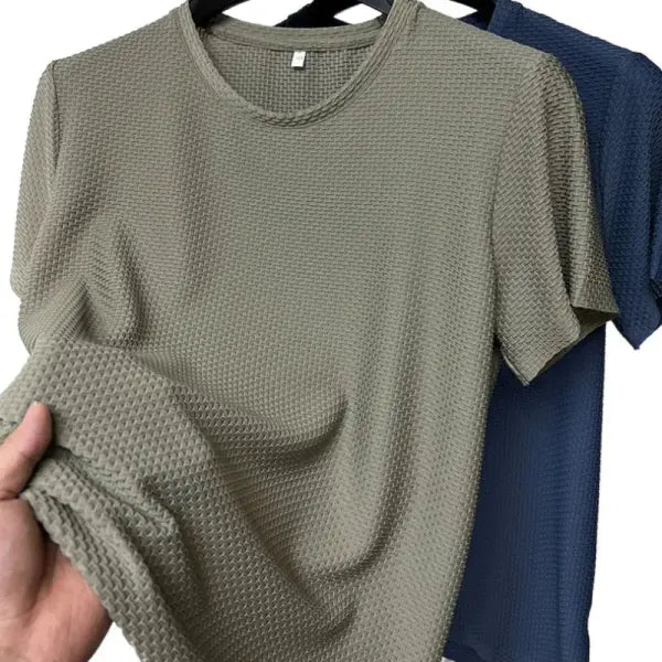 Summer Ice Silk High-End Solid Color High Quality Short Sleeve T Shirts Men’s Breathable Fashion T-Shirt Male Brand