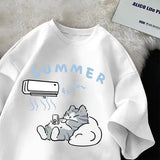 Summer Japanese Cartoon Cute Cat Fun Print Short Sleeve T-shirt Women’s Loose Casual Half Sleeve Soft Bottom Plus Size