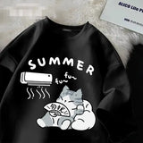 Summer Japanese Cartoon Cute Cat Fun Print Short Sleeve T-shirt Women’s Loose Casual Half Sleeve Soft Bottom Plus Size
