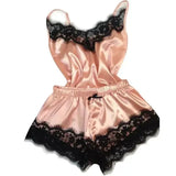 Summer lace silk pajama set for women (Polyester) – Sexy sleepwear - Pink / S
