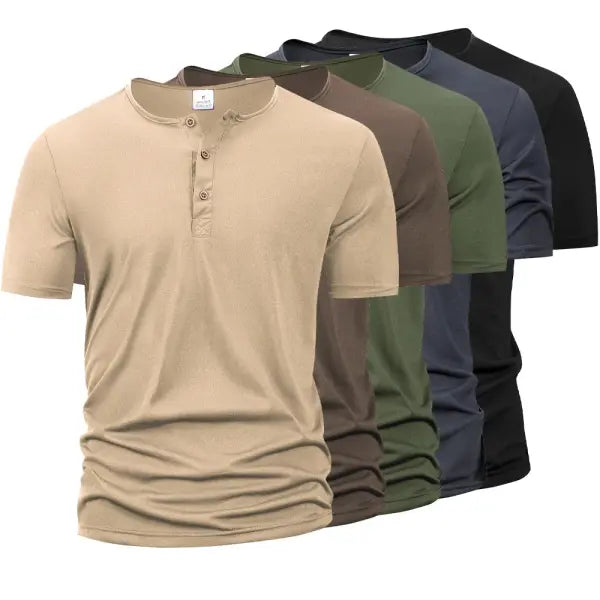 Summer Men Henley Collar T-shirts Button Slim Casual Male Solid Color Short Sleeve Men Sports T-shirt Polo shirt Tops