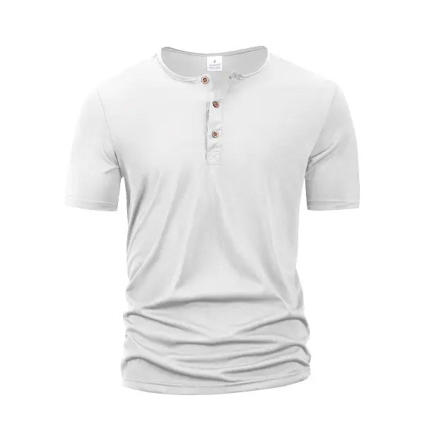 Summer Men Henley Collar T-shirts Button Slim Casual Male Solid Color Short Sleeve Men Sports T-shirt Polo shirt Tops