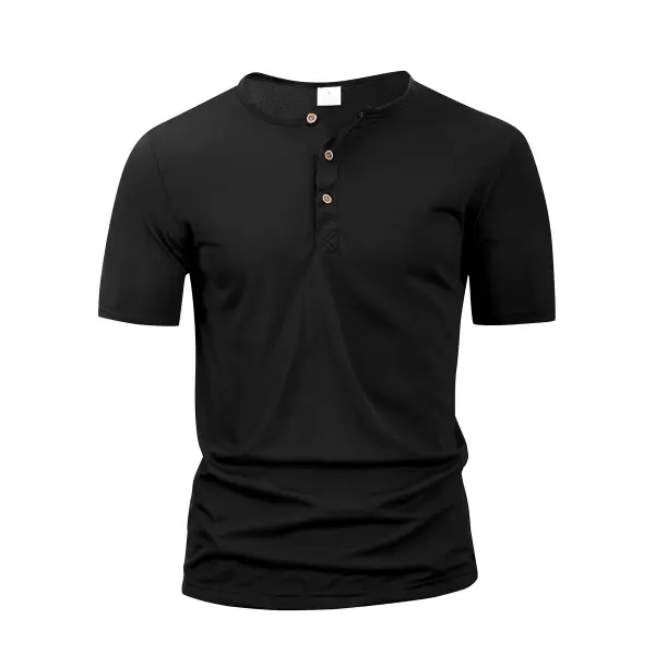 Summer Men Henley Collar T-shirts Button Slim Casual Male Solid Color Short Sleeve Men Sports T-shirt Polo shirt Tops