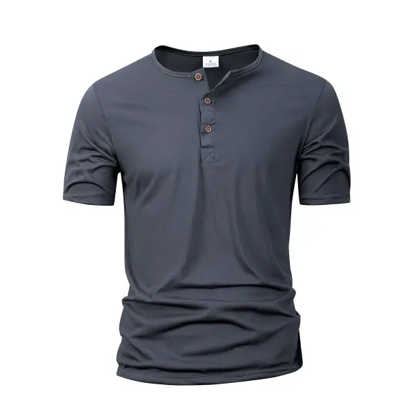 Summer Men Henley Collar T-shirts Button Slim Casual Male Solid Color Short Sleeve Men Sports T-shirt Polo shirt Tops