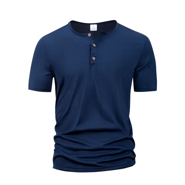 Summer Men Henley Collar T-shirts Button Slim Casual Male Solid Color Short Sleeve Men Sports T-shirt Polo shirt Tops