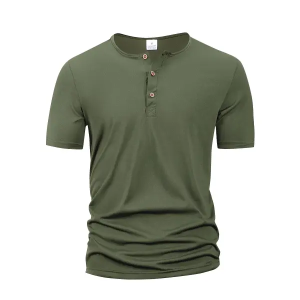 Summer Men Henley Collar T-shirts Button Slim Casual Male Solid Color Short Sleeve Men Sports T-shirt Polo shirt Tops