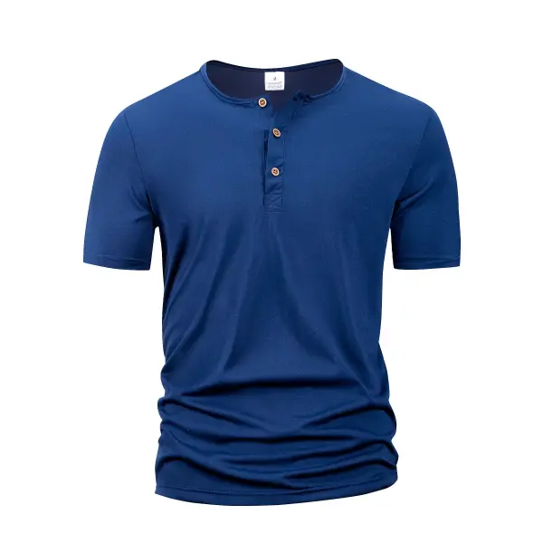 Summer Men Henley Collar T-shirts Button Slim Casual Male Solid Color Short Sleeve Men Sports T-shirt Polo shirt Tops