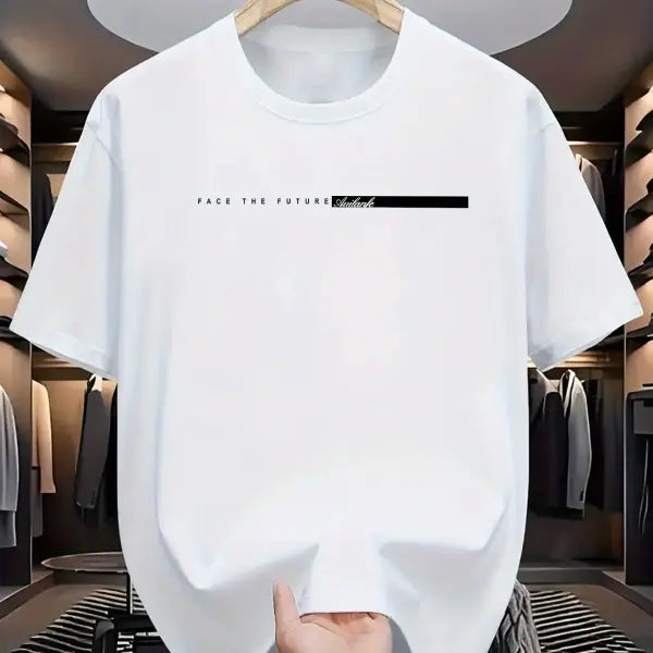 Men’s Cotton Letter Print T-Shirt with Product Care Instructions - A0480--bai / XL