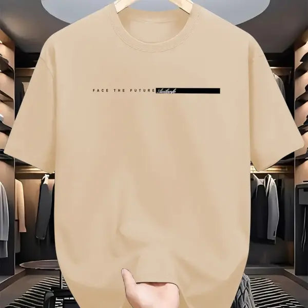 Men’s Cotton Letter Print T-Shirt with Product Care Instructions - A0480--mi / XS（old）