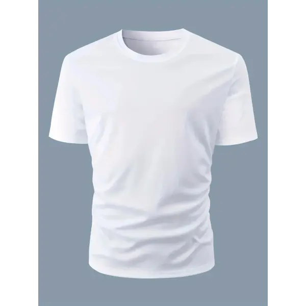 Men Cotton Casual Loose Fit Breathable Short Sleeve T Shirt - bai se / XL
