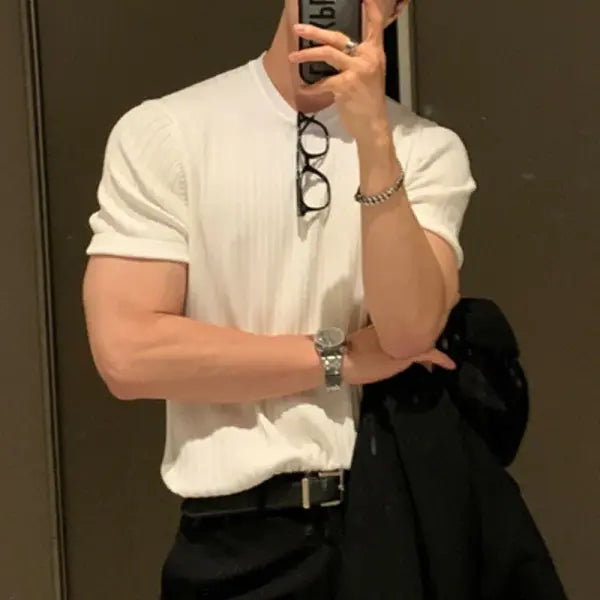 Summer Men’s Clothing Light Luxury T Shirt Leisure Long Sleeve O Neck Drapped Solid Color Loose Basic Shirt Popular