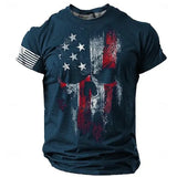 Summer Men’s Retro Flag Printed T-shirt 3D Skull Round Neck Short Sleeve Casual Breathable Men’s Large Size T Shirt Hot