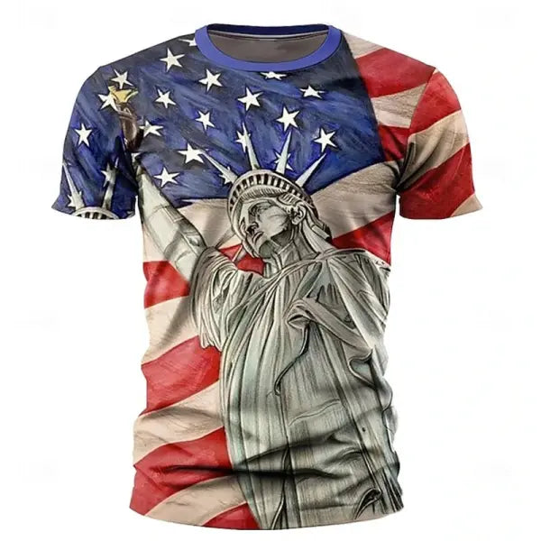 Summer Men’s Retro Flag Printed T-shirt 3D Skull Round Neck Short Sleeve Casual Breathable Men’s Large Size T Shirt Hot