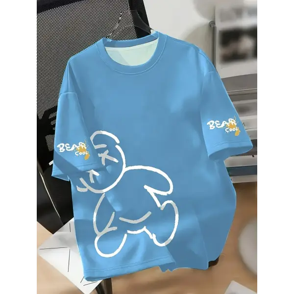 Cartoon bear print round neck breathable T-shirt for men (Polyester) - DTKG23ET15L1 / 2XL