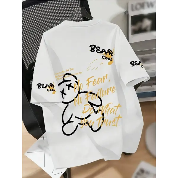 Cartoon bear print round neck breathable T-shirt for men (Polyester) - DTKG23ET13AI / S