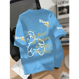 Cartoon bear print round neck breathable T-shirt for men (Polyester)