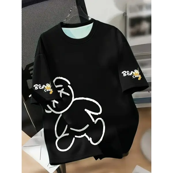 Cartoon bear print round neck breathable T-shirt for men (Polyester) - DTKG23ET14V3 / S