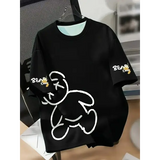 Cartoon bear print round neck breathable T-shirt for men (Polyester) - DTKG23ET14V3 / S