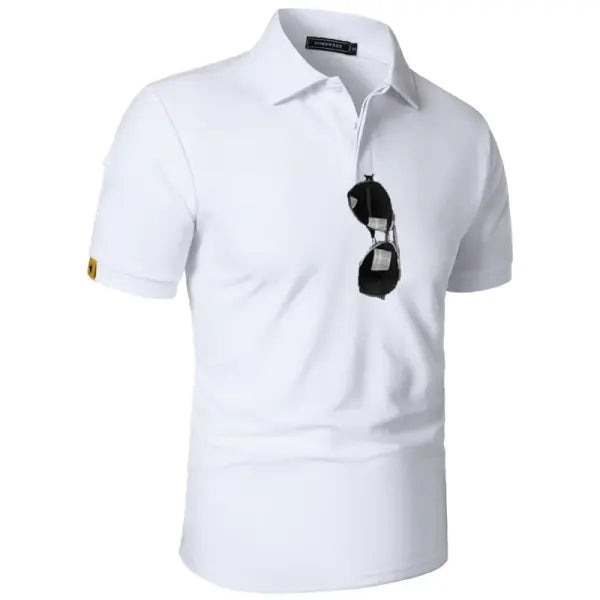 Summer Mens Short Sleeve Polyester Knit Shirt with Machine Wash Care