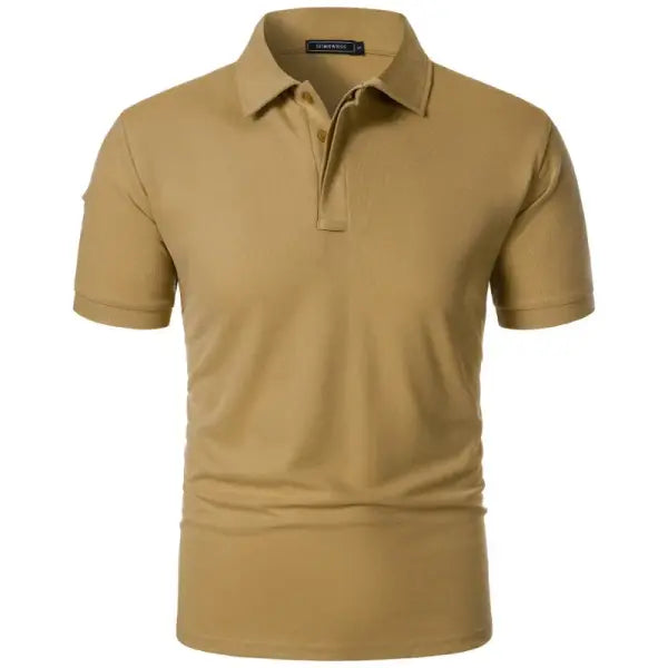 Summer Mens Short Sleeve Polyester Knit Shirt with Machine Wash Care - Khaki / XL