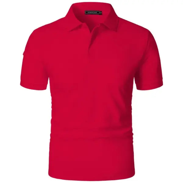 Summer Mens Short Sleeve Polyester Knit Shirt with Machine Wash Care - Red / M