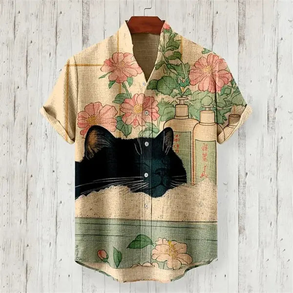 Octopus pattern sleeve shirt for men (flax bamboo fiber) – casual Hawaiian style - HE752 / 5XL
