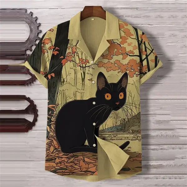 Octopus pattern sleeve shirt for men (flax bamboo fiber) – casual Hawaiian style - HE755 / XS（old）