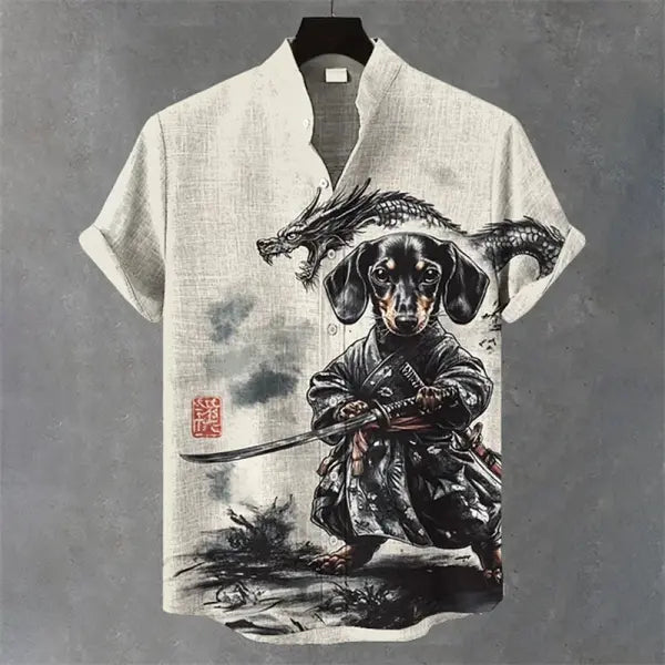 Octopus pattern sleeve shirt for men (flax bamboo fiber) – casual Hawaiian style - HE751 / L