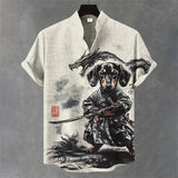 Octopus pattern sleeve shirt for men (flax bamboo fiber) – casual Hawaiian style - HE751 / L