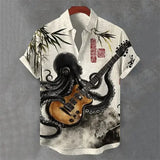 Octopus pattern sleeve shirt for men (flax bamboo fiber) – casual Hawaiian style - HE758 / XL