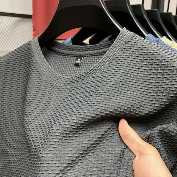 Summer Casual Ice Silk Mesh Breathable Men O-Neck Top with Tatting Fabric - Gray / XL-fits 65-70kg