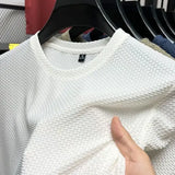 Summer Casual Ice Silk Mesh Breathable Men O-Neck Top with Tatting Fabric